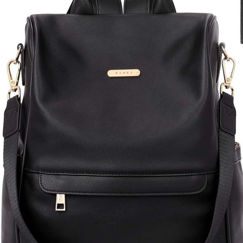 Cluci Black Leather Backpack